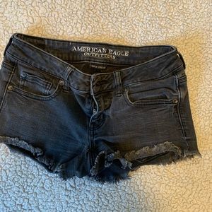 American Eagle Black Super Low Shortie Jean Shorts